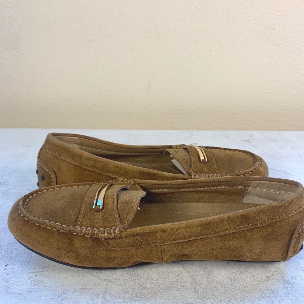 Vionic Ashby 10 Women's Loafers Tan Brown Suede Gold Bar Driving Moccasins - Picture 4 of 14